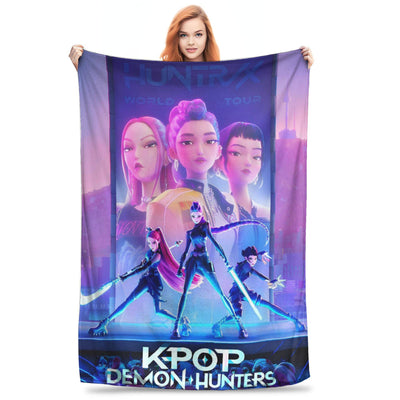 Huntrix Zoey Rumi Mira Blanket Cover Flannel KPop Demon Hunters Lightweight Throw Blankets for Outdoor Travel Bed Rug