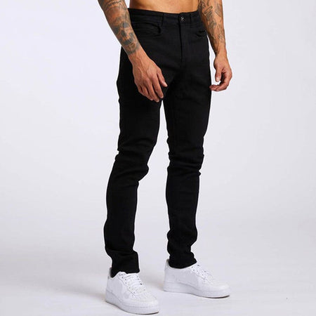 Mens Jeans Elastic Skinny Solid Color Stretch Pencil Pants Slim Fit Denim Jeans Jogging Streetwear Cowboy Casual Trousers Blck