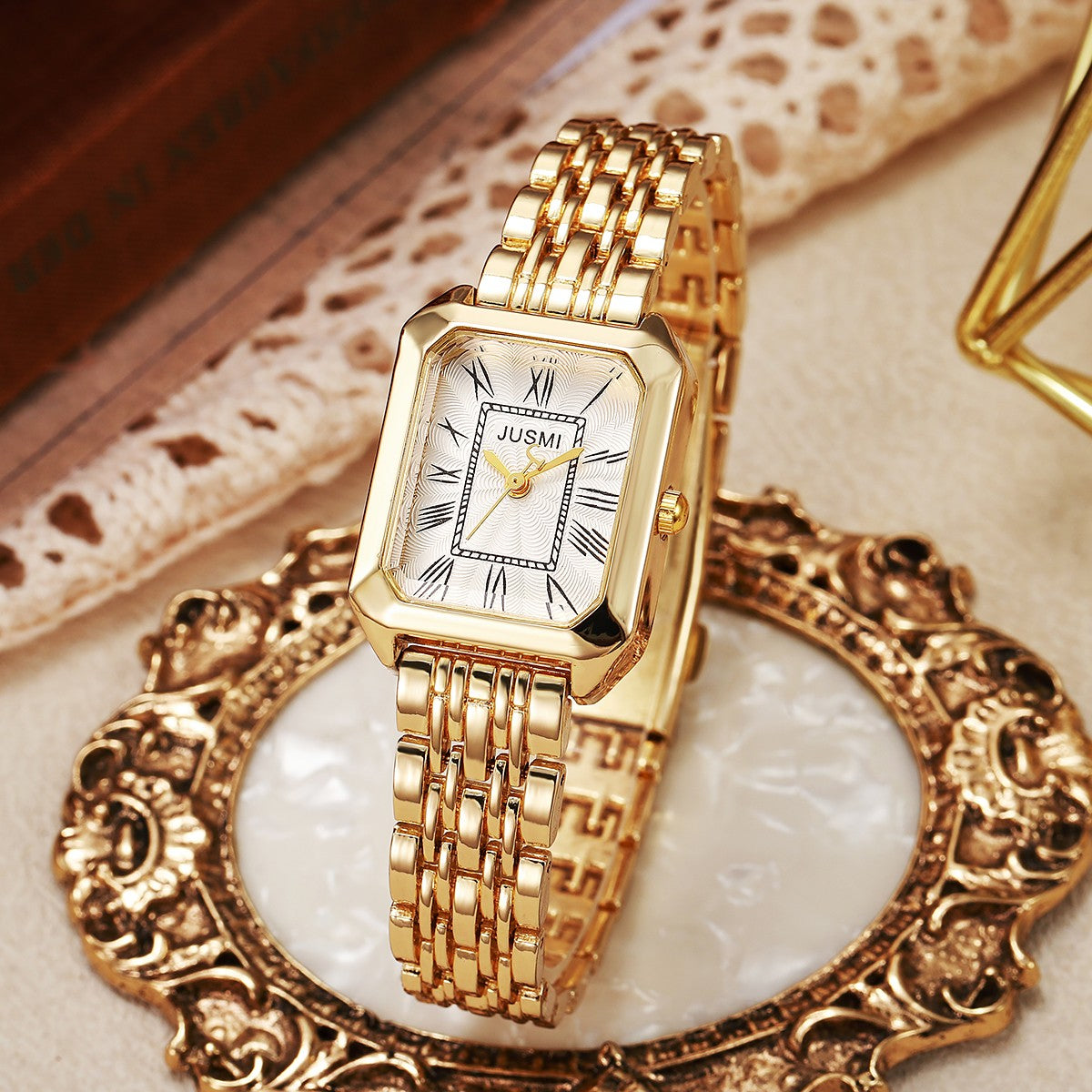 Light Luxury Fashion All-match Square Roman Graduated Quartz Women's Watch for Christmas and Halloween Holiday Gifts