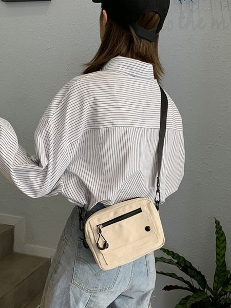Women Canvas Handbags Korean Mini Student Bag Cell Phone Simple Small Crossbody Casual Ladies Zipper Shoulder Bag