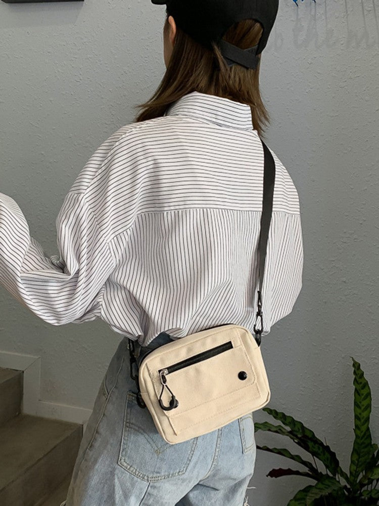 Women Canvas Handbags Korean Mini Student Bag Cell Phone Simple Small Crossbody Casual Ladies Zipper Shoulder Bag