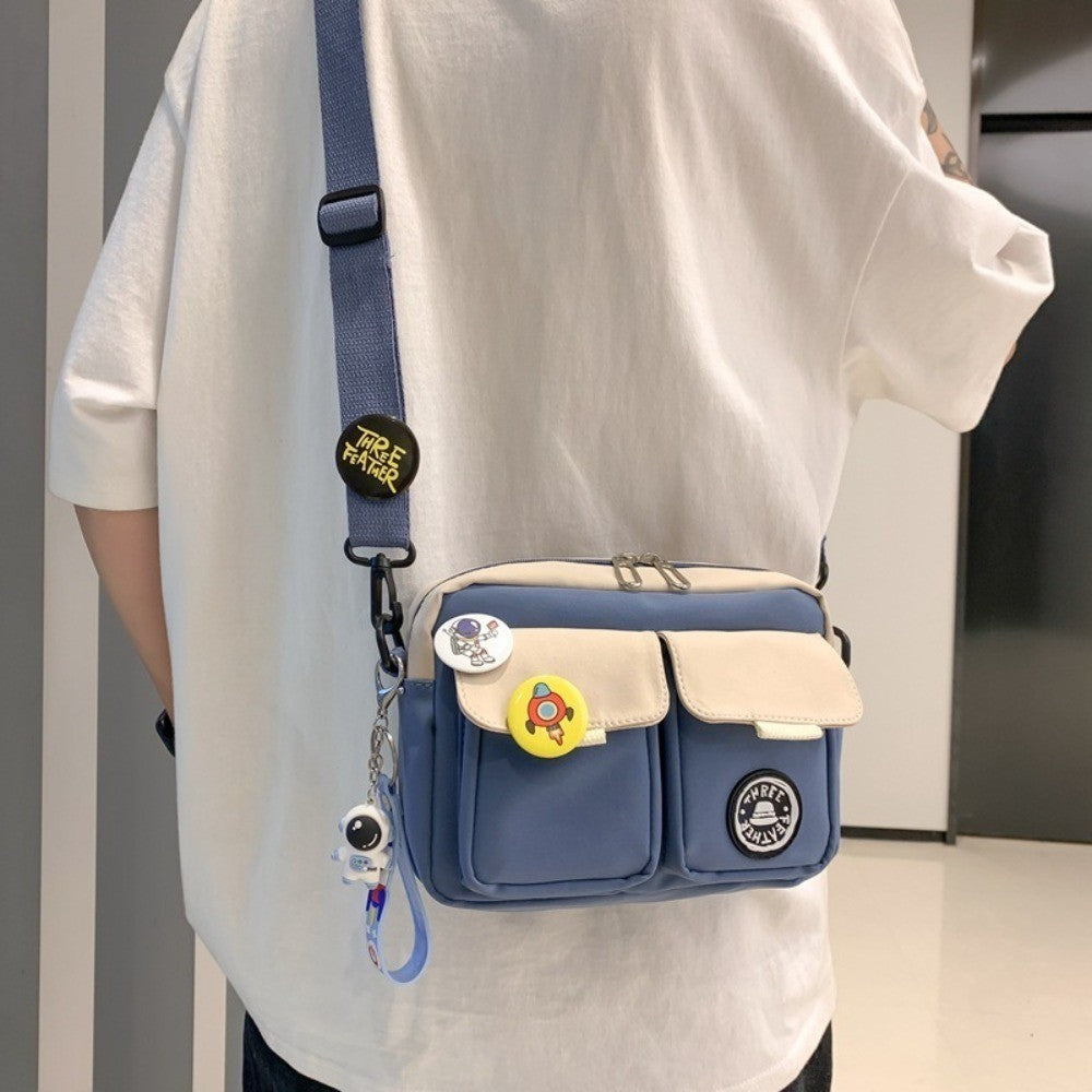 Fashion Versatile Men's Crossbody Bag Large Capacity Japanese Style Shoulder Bag Retro with Pendant Messenger Bag Unisex