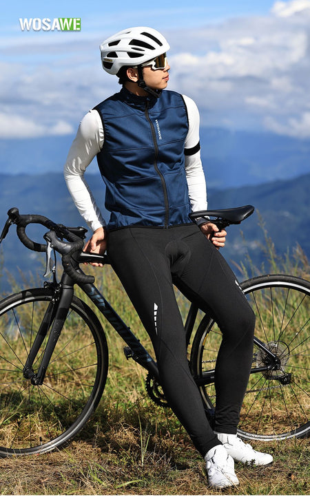WOSAWE Cycling Jersey Set Winter Spring Vest Pants Sleeveless MTB Bicycle Clothing Warm Bike Jackets Thermal Fleece Suit