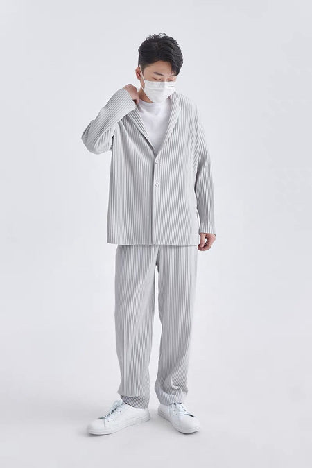 Miyake New 2025 Spring Suit Long Sleeve Pleated Pleated Men's Jacket Lapel Pleated Solid Color Fashion Loose Plisse Casual Top