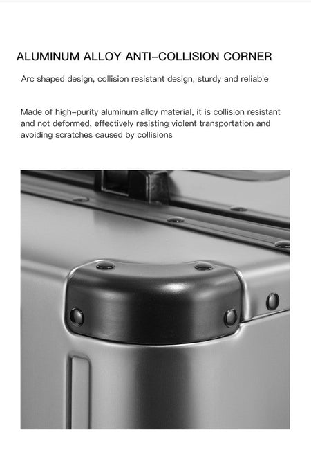 All-aluminum-magnesium alloy suitcase: women's 24-inch aluminum-framed swivel trolley case, men's 20-inch boarding travel metal