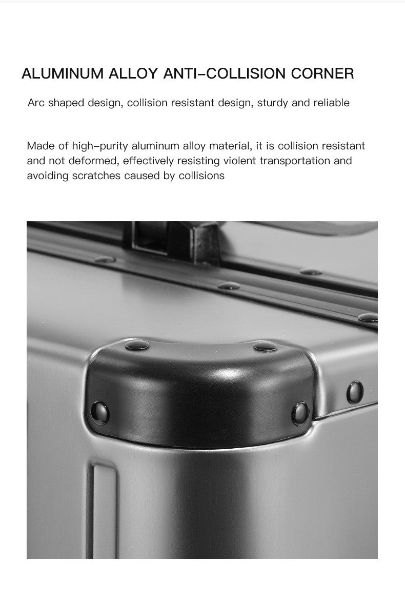 All-aluminum-magnesium alloy suitcase: women's 24-inch aluminum-framed swivel trolley case, men's 20-inch boarding travel metal