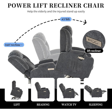 Power Lift Recliner Chair for Elderly with Massage and Heat, Recliner Chairs for Adults, Upgraded Fabric Reclining Sofa Chair wi