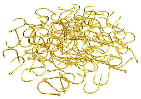100pcs/lot High Carbon Steel 3#-12# golden Fly Fishhooks Fishing Hooks Jig Barbed Hook With Hole Pesca Fishing accessory Tackle