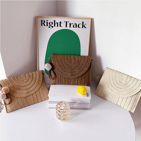Handmade Ladies Straw Woven Bags Women Summer Holiday Beach Casual Clutch Purse Elegant Shoulder Handbag Raffia Envelope Wallets