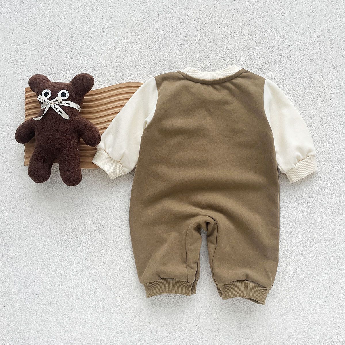 Autumn Baby Bodysuit Little Bear Pattern Dual Color Long Sleeve Warm Jumpsuit Baby Clothes Baby Boys Girls Romper 0-2 Years Old