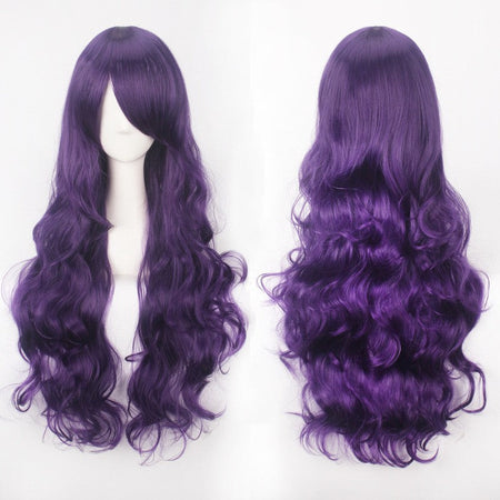 European and American style cos color anime wig, with foreign trade buckle net, universal, 80CM long, curly Synthetic fiber wig