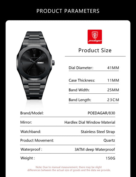 POEDAGAR Fashion High Quality Men Clock Date Week Waterproof Watch For Man Quartz Stainless Steel Luxury Men's Watches Reloj+Box