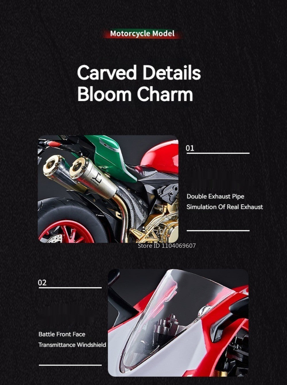 1:9 Scale 1299 V4S Miniature Motorbike Toy Models Alloy Diecast Sound Light Shock Absorption Ornament Motorcycles for Kids Gifts