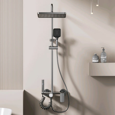 Multifunction Bathroom Shower System Set Hot and Cold Water Household Rotary Knob Pressurize Aluminum Gunmetal Gray Shower Set