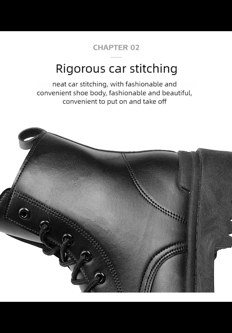 Men's Leather Boots Four Seasons Outdoor Casual Hiking Boots Retro Fashion Work Boots Thick Bottom Ankle Boots Anti-slip Fleece