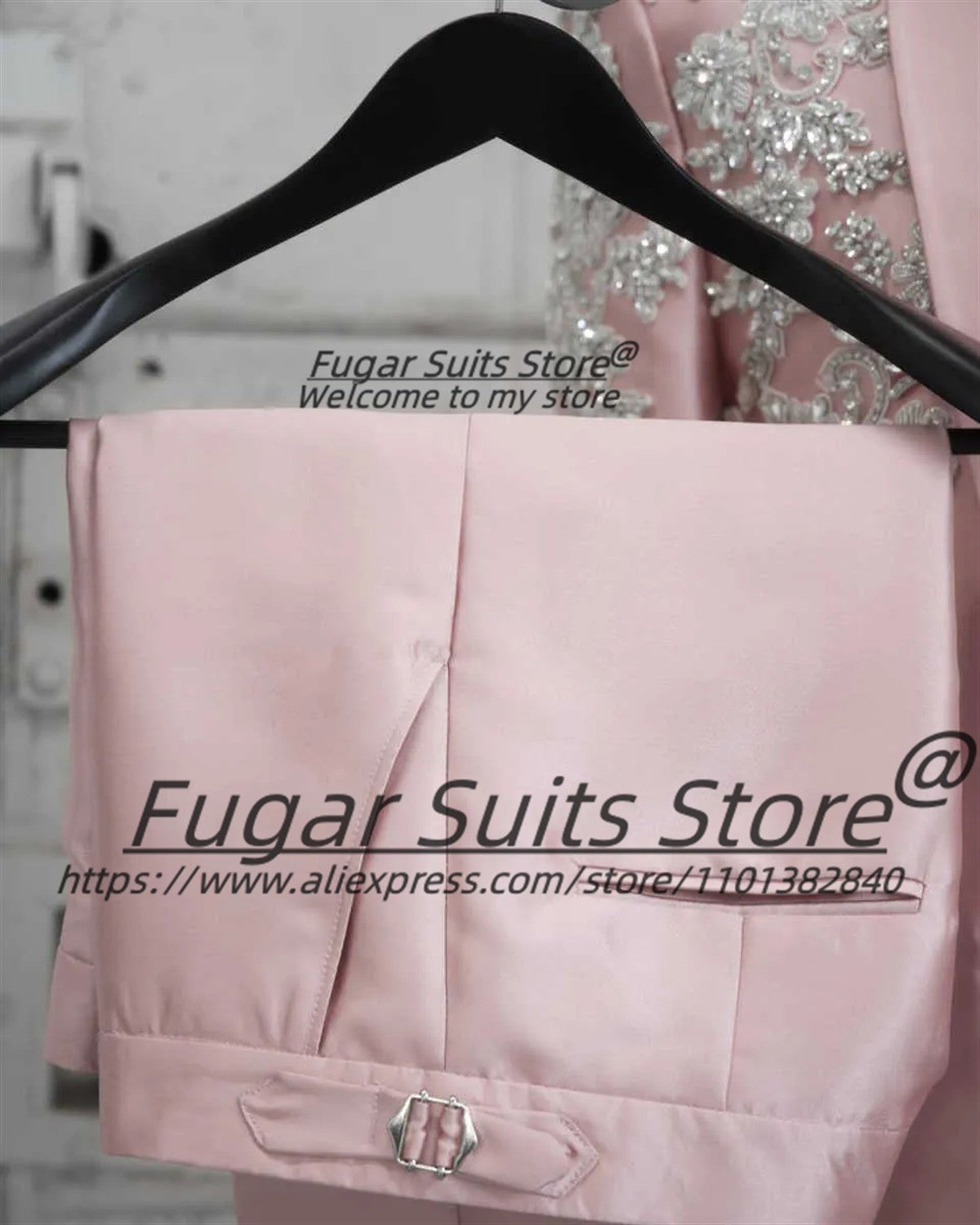 Fashion Pink Party Men Suits Customized  Gorgeous Shiny Rhinestone Groom Wedding Tuxedos 2Pcs Sets Male Prom Blazers Ropa Hombre