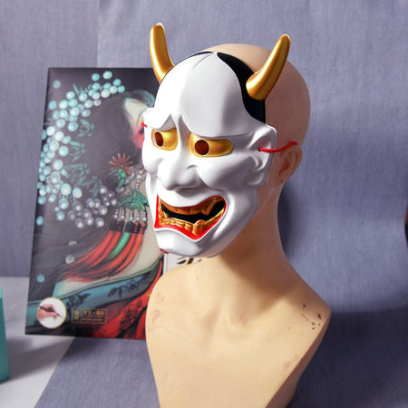 Style Horror Face, Japanese Prajna Mask, Scary Ghost Face, Halloween Horror Haunted House Decoration, Adult Unisex Resin Mask