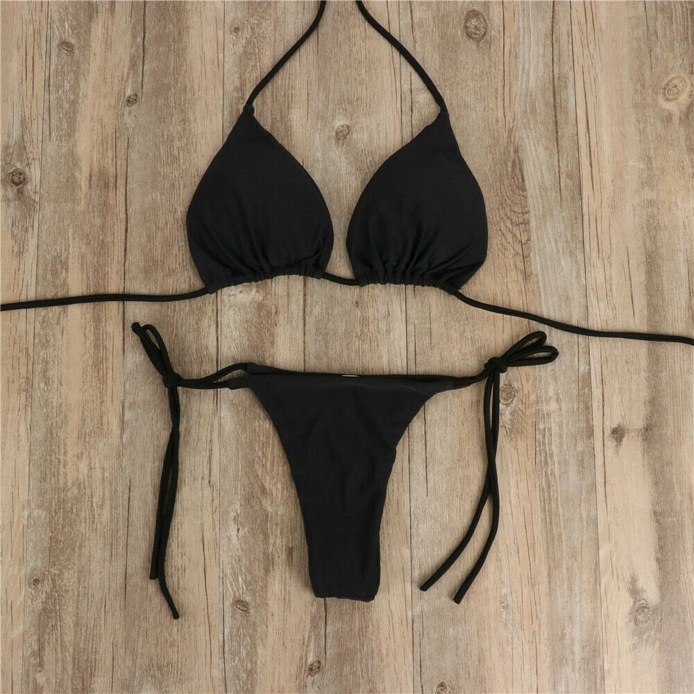Pink Swimsuit Bikini Women Solid Color Sexy High Leg Thong Swimwear Bikinis 2022 New Female 2 Piece Bathing Suit Beachwear