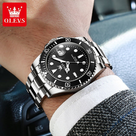 OLEVS Men's Watches Trend Luxury Fine Steel Strap Big Date Original Brand Quartz Wristwatch for Man Waterproof Luminous 5885 New