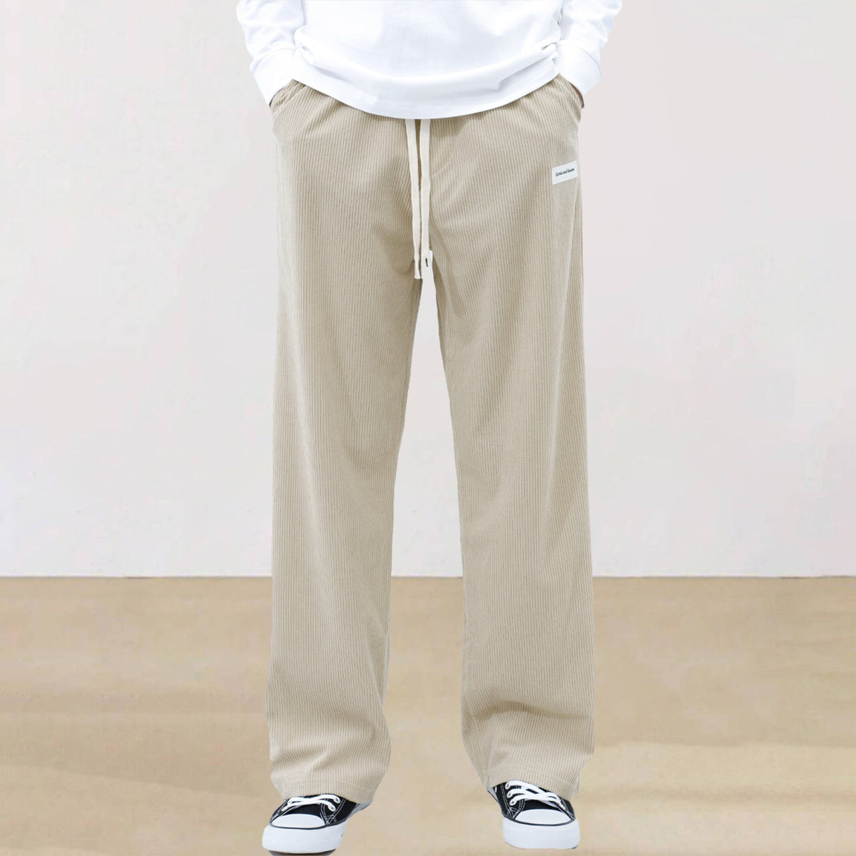 Mens Corduroy Joggers Pants Casual Cargo Pants Drawstring Elastic Waist Baggy Tapered Sweatpants with Pockets Outdoor Sweatpants