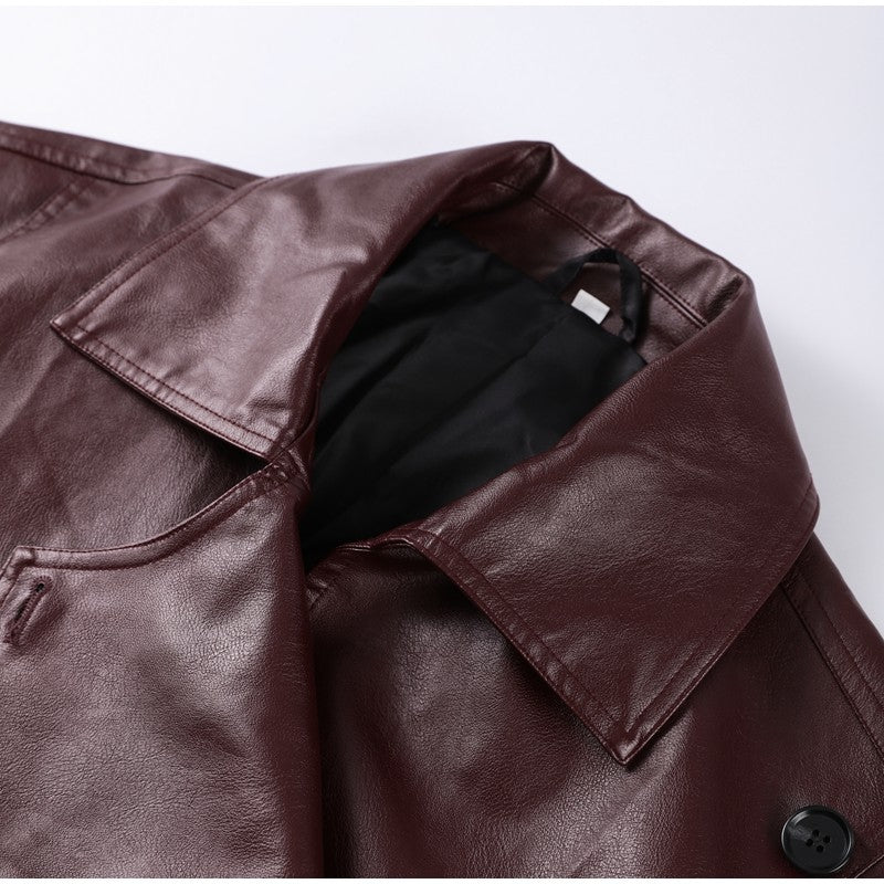 Street Stand Collar Women's Leather Jacket Loose Long Sleeve Zipper Pockets Chic Female Coats 2025 Autumn Winter Lady Outerwear