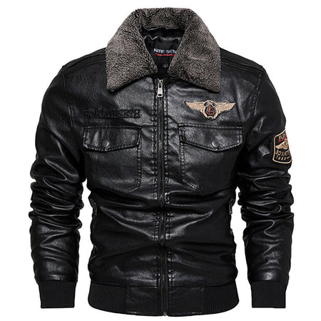 Fleece Fur Collar Windbreaker Coat Male Pu Jacket Men Thick Warm Cashmere Military Bomber Tactical Leather Jackets Mens Outwear
