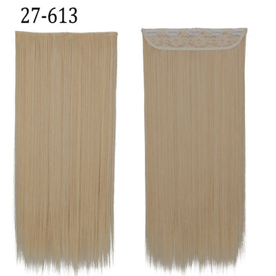 Synthetic Long Straight 5 Clip In Hair Extensions 22’‘ High Resistant Temperature Fiber Black Brown Blonde Hairpiece