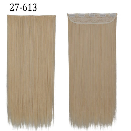 Synthetic Long Straight 5 Clip In Hair Extensions 22’‘ High Resistant Temperature Fiber Black Brown Blonde Hairpiece