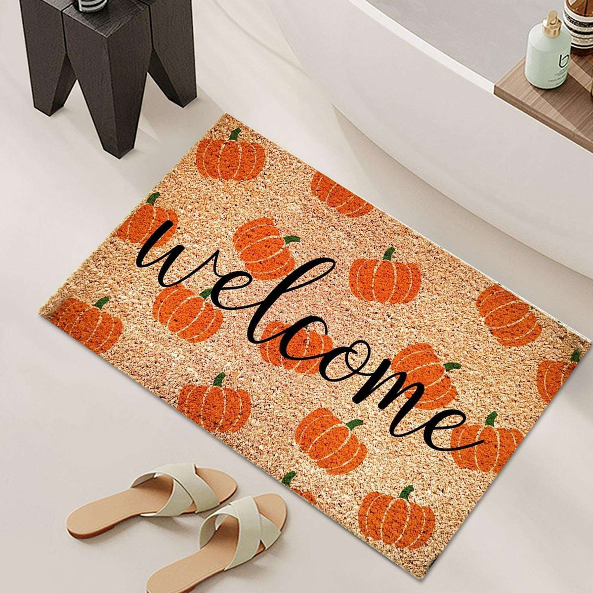 Non-Slip Pumpkin Welcome Mat, Fall Decor Outdoor Entrance Rug, Kitchen Bedroom Bathroom Living Room Autumn Halloween Decor