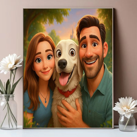 Custom Cartoon Style Your Photo Canvas Print Portrait Couple Family Pet Animal Wall Art Poster for Modern Living Room Home Decor