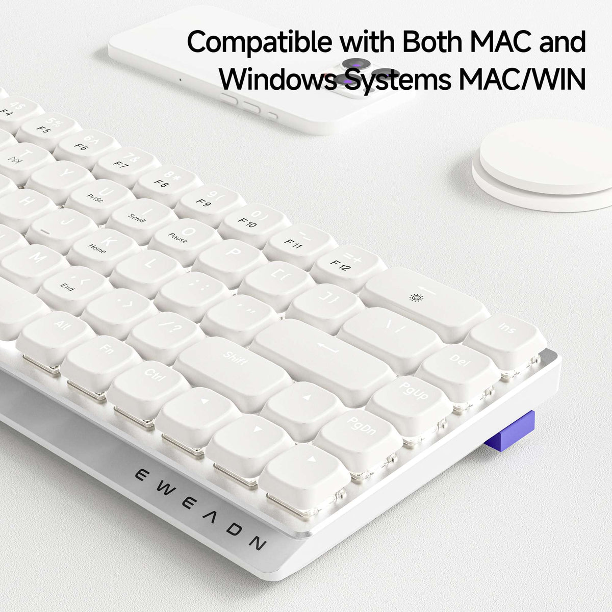 EWEADN Tri-Mode Ergonomic Wireless Gaming Keyboard,BT/2.4G/Wired,Low Profile Switch,Screen Display,Silent,Knob, for PC/Laptop