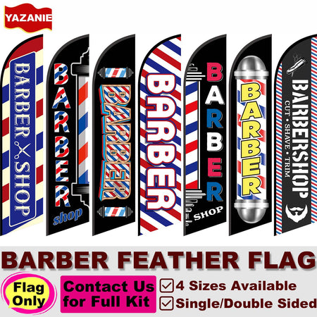 Barber Shop Feather Flag 11FT Barbershop Sign Outside Windless Banner Feather Swooper Flag for Shop Advertising Business Outdoor