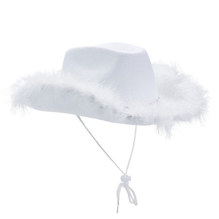 Women s Western Style Cowboy Hat with Feather Accents Wide Brim Sun Protection Cap for Outdoor Parties and Events
