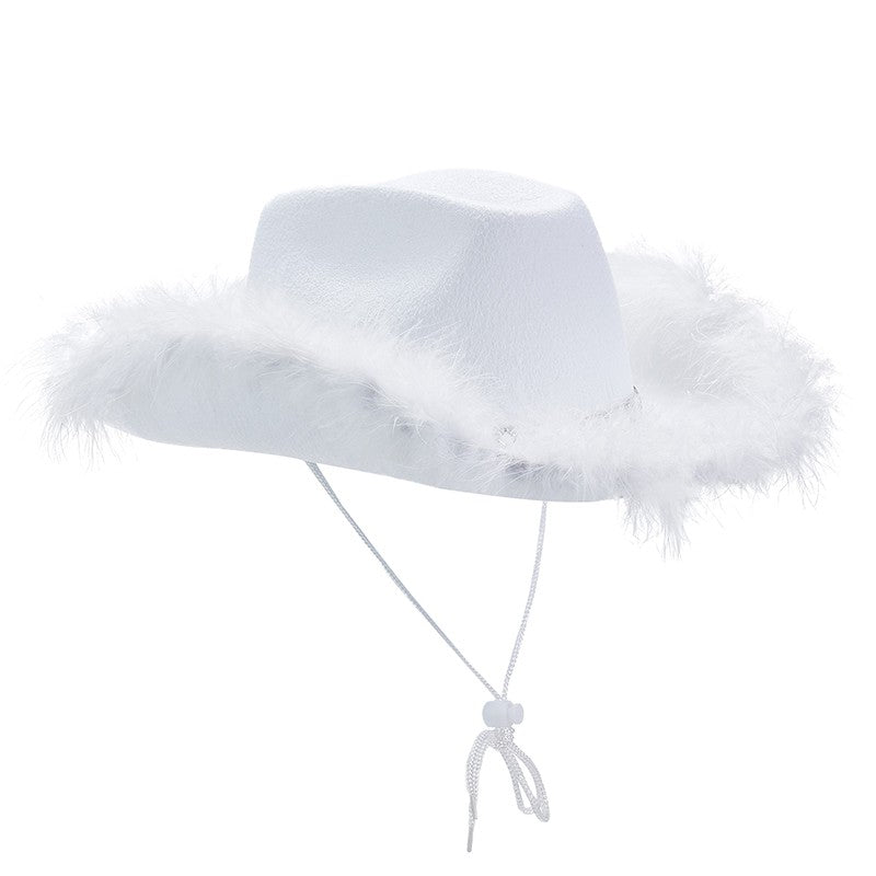 Women s Western Style Cowboy Hat with Feather Accents Wide Brim Sun Protection Cap for Outdoor Parties and Events