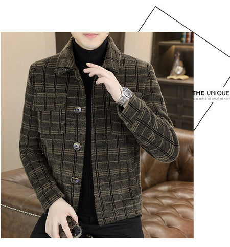 2023 Winter Plaid Woolen Jackets Men Fashion Slim Fit Thickened and Warm Trench Coat Casual Business Streetwear Overcoat M-4XL