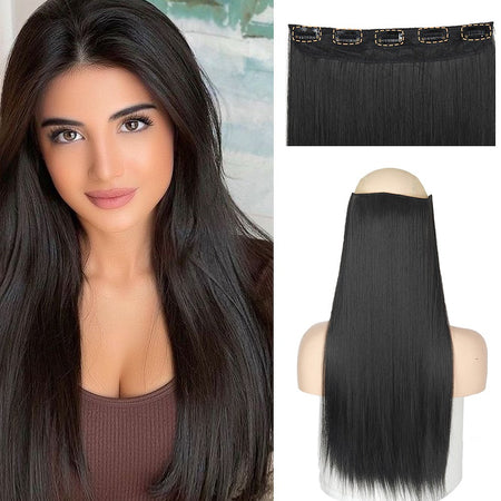 Synthetic Long Straight 5 Clip In Hair Extensions 22’‘ High Resistant Temperature Fiber Black Brown Blonde Hairpiece