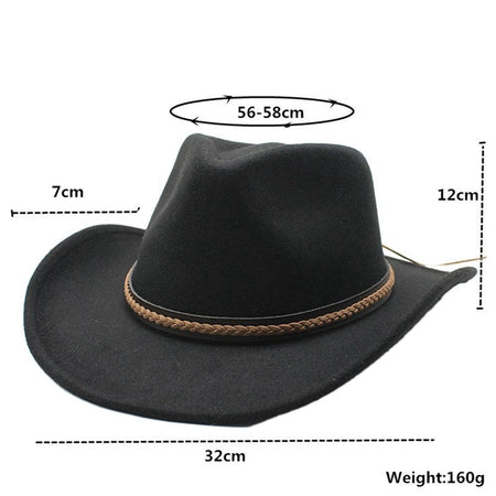 Classic Cowboy Hats for Women Men Retro Cowgirl Hats Wide Brim Felt Hats with Decorative Band