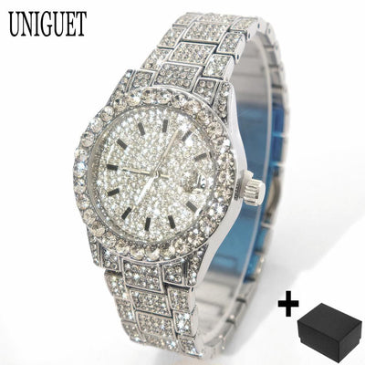 Luxury Jewelry Watch For Womens UNIGUET Fashion Small DialWaterproof Hip Hop Iced Diamond Quartz Wristwatch Small Size For Women