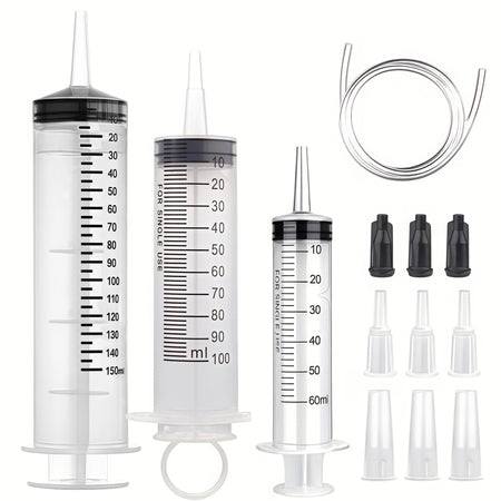 60/100/150ml large syringe with 100 cm of tubing, converter, cap set, garden injector, for liquid lipstick paint epoxy resin oil