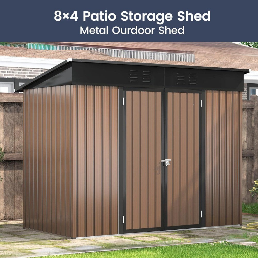 Outdoor Storage Shed 8x4 FT, Outside Sheds & Outdoor Storage Metal Galvanized Steel Yard, Patio, Lawn, Tool Shed with Lockable