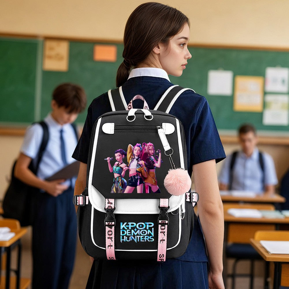 KPop Anime Movie Backpack for Demon Hunters Teenager Kawaii School Bookbag USB Charging Large Capacity Travel Slayer Rucksack