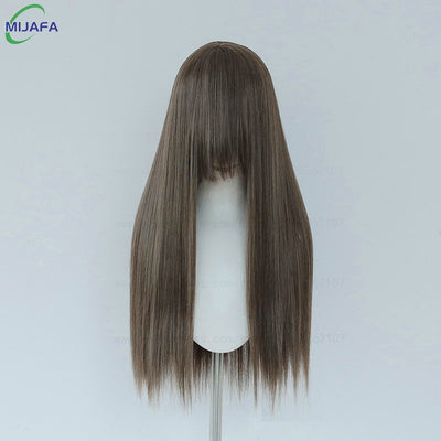 Very High Quality 400g 48 Colors 24Inch 60cm Long Straight Cosplay Wig With Bangs Heat Resistant Hair Anime Wigs + Wig Cap