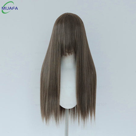 Very High Quality 400g 48 Colors 24Inch 60cm Long Straight Cosplay Wig With Bangs Heat Resistant Hair Anime Wigs + Wig Cap
