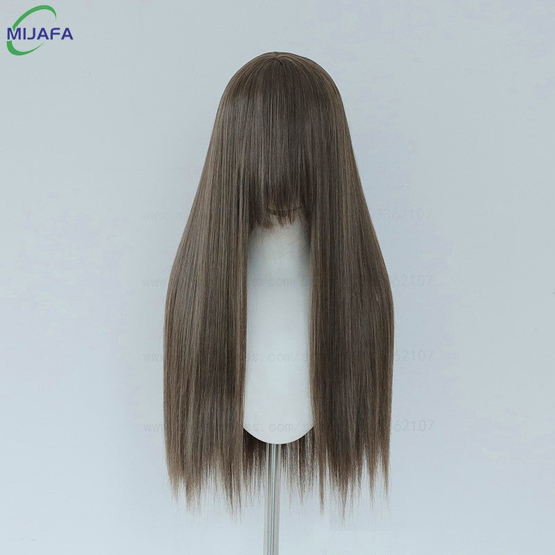 Very High Quality 400g 48 Colors 24Inch 60cm Long Straight Cosplay Wig With Bangs Heat Resistant Hair Anime Wigs + Wig Cap