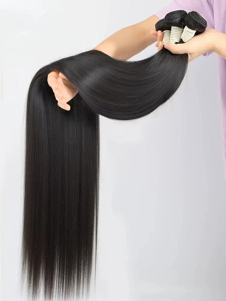 26 28 30 Inches Straight Human Hair Bundles Brazilian Raw Remy Weave 100% Unprocessed Extension Weft Natural Black For Women