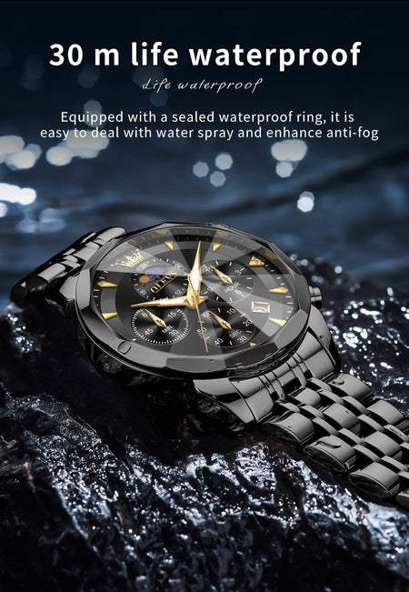 OLEVS Original Fashion Moon Phase Men's Watches Waterproof Chronograph Quartz Watch Stainless steel Calendar Brand Wristwatch