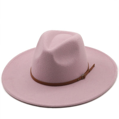 9.5cm Wide Brim Fedora Hats with Brown Belt Autumn Winter Women Party Top Hat Men Jazz Retro Cowboy Felt Cap Panama Sun Hat