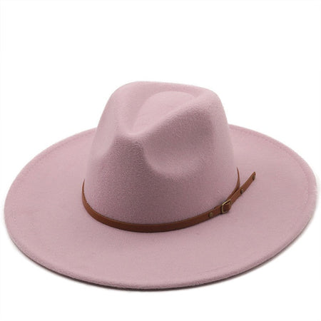 9.5cm Wide Brim Fedora Hats with Brown Belt Autumn Winter Women Party Top Hat Men Jazz Retro Cowboy Felt Cap Panama Sun Hat