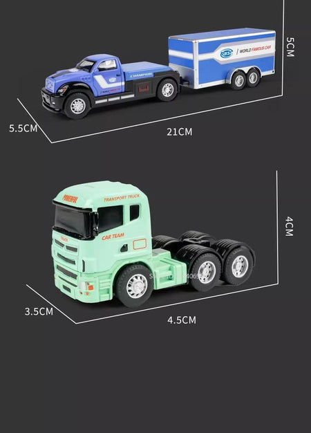 1:64 Scale Container Truck Miniature Model Toy Cars Metal Diecast Trailer with Pull Back Transport Vehicle Toys for Kids Gifts
