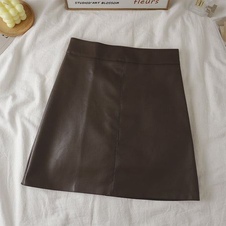 Faux Leather Mini Skirt for Women High Rise A-line PU Short Skirt with Built-in Shorts Black Brown Autumn Winter Trend Outfit